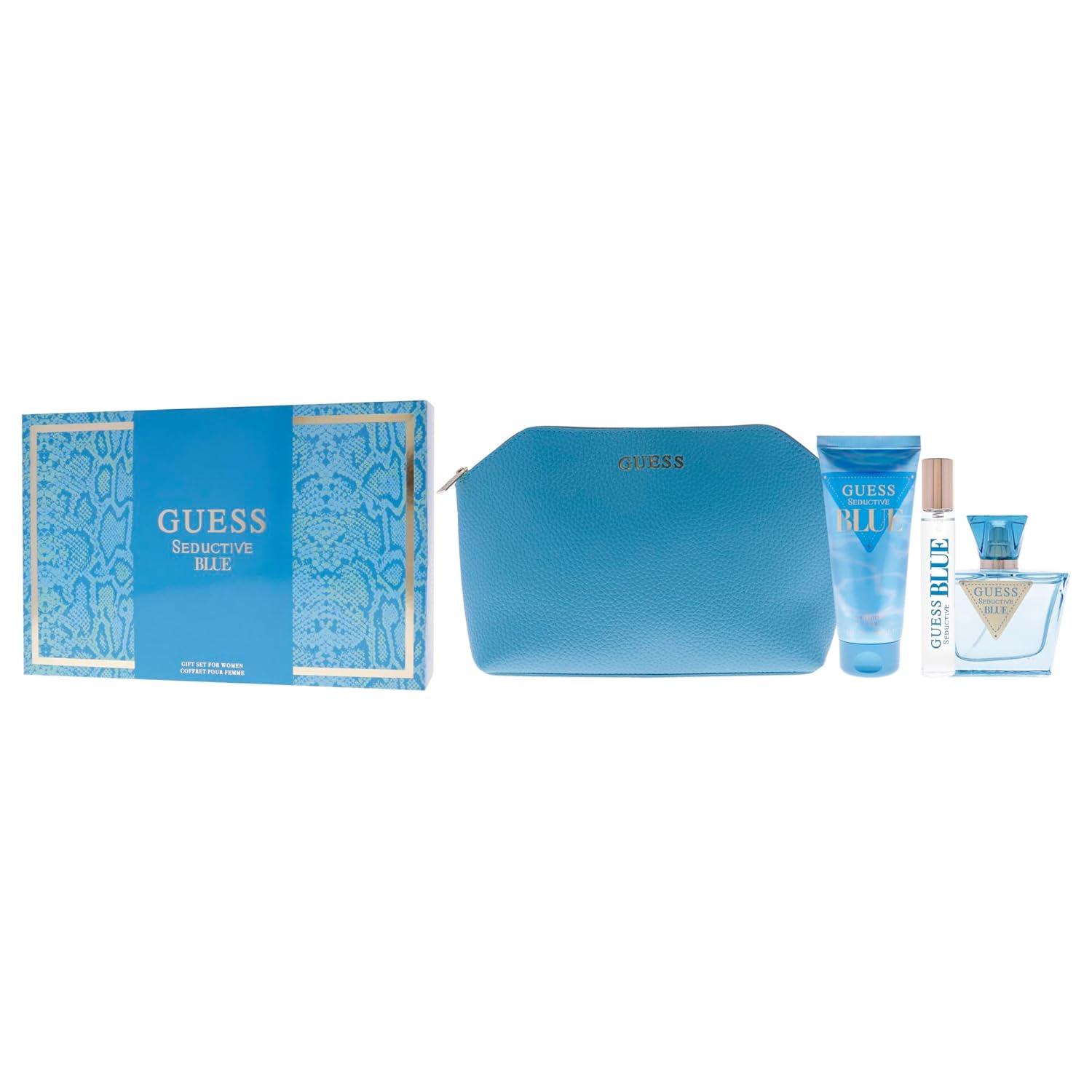 Guess Seductive Blue by Guess for Women - 4 Pc Gift Set 2.5oz EDT Spray, 3.4oz Body Lotion, 0.5oz EDT Spray, Pouch