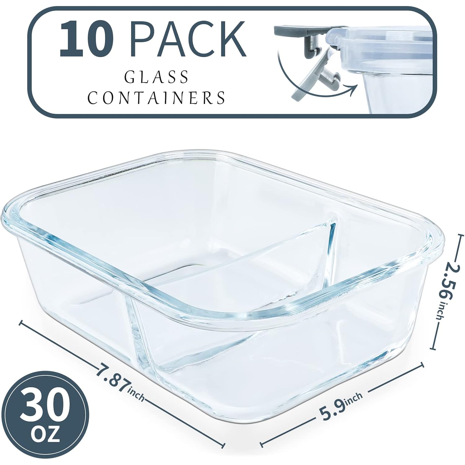 10 Packs 30Oz Glass Meal Prep Containers 2 Compartments,Glass Food Storage Containers With Lids,Airtight Lunch Bento Boxes,Microwave,Oven,Freezer And Dishwasher Safe