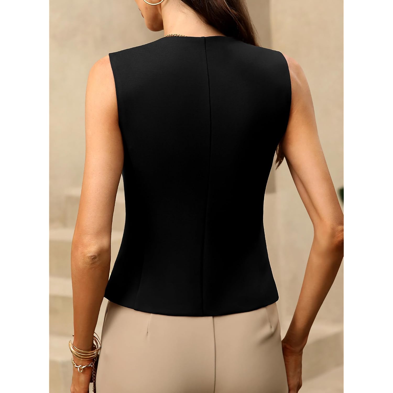 Elleven High Stretchy Vest Tops For Women, Knit V-Neck Sleeveless Button Down Vest Business Casual Outfits