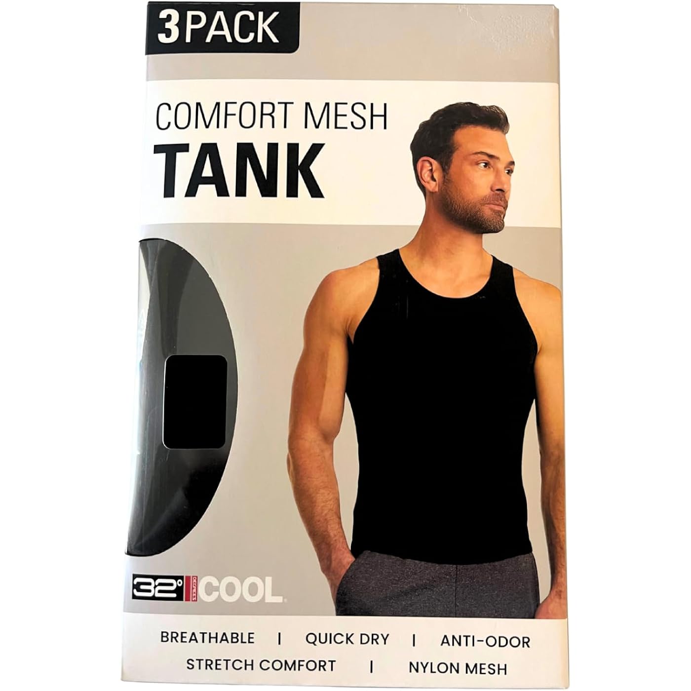 32 Degrees Comfort Mesh Tank Top, 3 Pack, X-Large Black