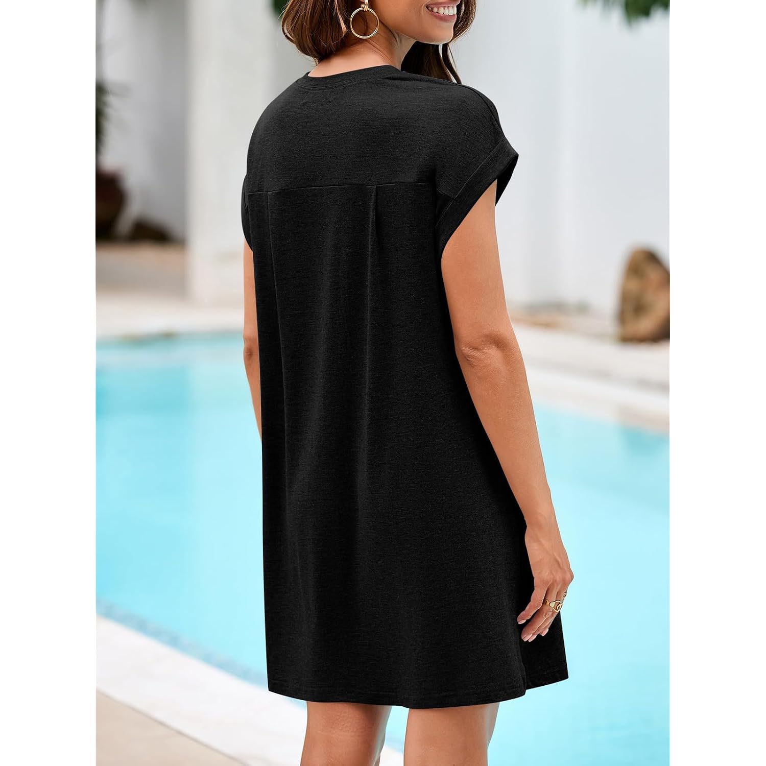 Wenrine Women'S Summer T Shirt Dress Casual Short Sleeve Crewneck Loose Fit Mini Dresses With Pockets