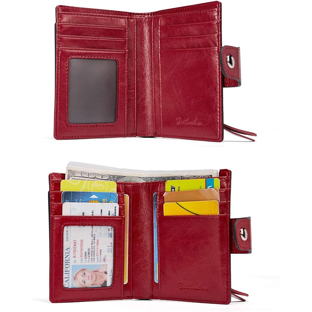 Bostanten Women Leather Wallet Rfid Blocking Bifold Zipper Pocket Wallet Card Case Purse With Id Window