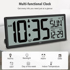 14.5'' Atomic Clock With Backlight, Large Digital Wall Clock Battery Operated, Large Display With Temperature And Date, Easy To Read And Set Digital Wall Clock, Auto Dst