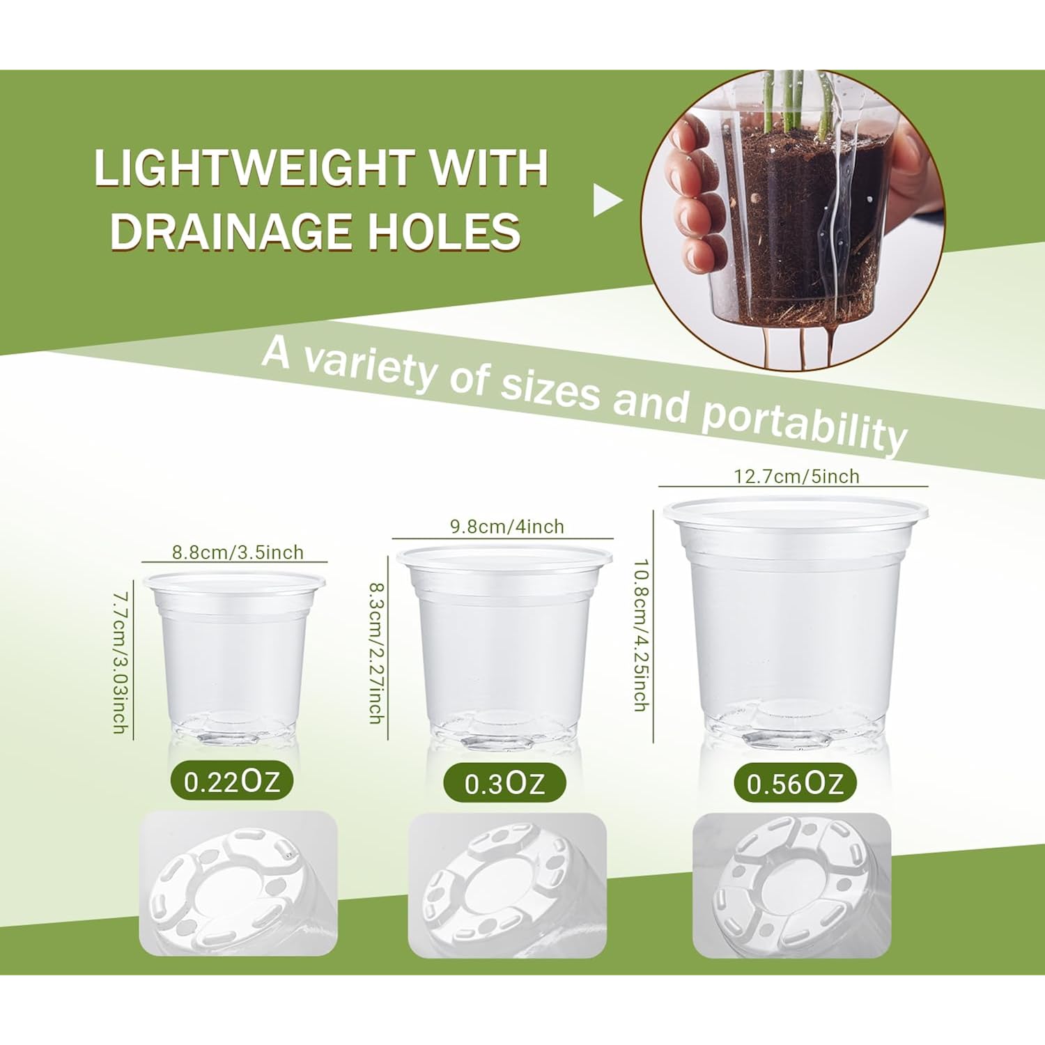 30 Pack Clear Nursery Plant Pots, 3.5/4/5 In With Drainage Holes, 20 Labels | High Transparency (Clear View Of Root Growth), Variety Pack, Good Drainage, 20 Pack Easy-Id Plant Labels