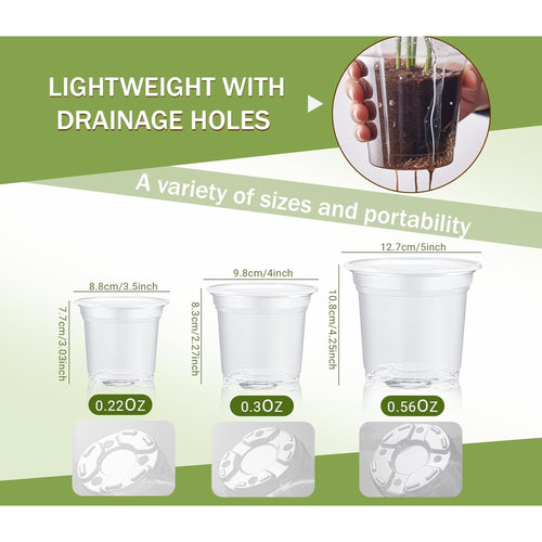 30 Pack Clear Nursery Plant Pots, 3.5/4/5 In With Drainage Holes, 20 Labels | High Transparency (Clear View Of Root Growth), Variety Pack, Good Drainage, 20 Pack Easy-Id Plant Labels