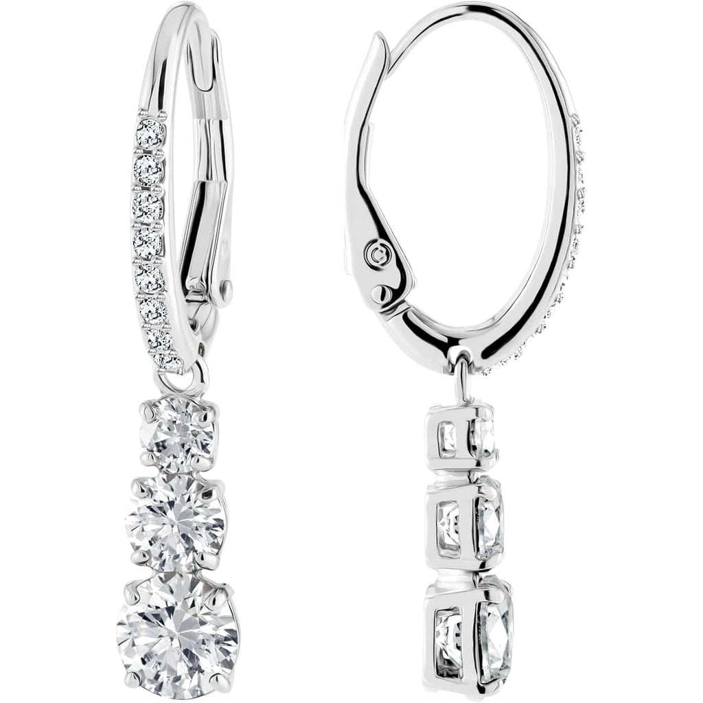 Swarovski Stilla Attract Trilogy Drop Pierced Earrings with White Crystals on a Rhodium Plated Setting with Hinged Closure