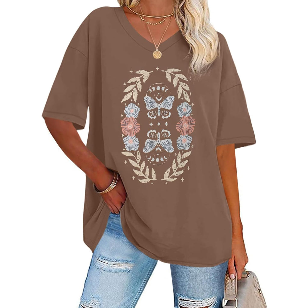 Oversized Tshirts for Women V Neck Summer Graphic Tees Casual Short Sleeve Loose Tops 2026