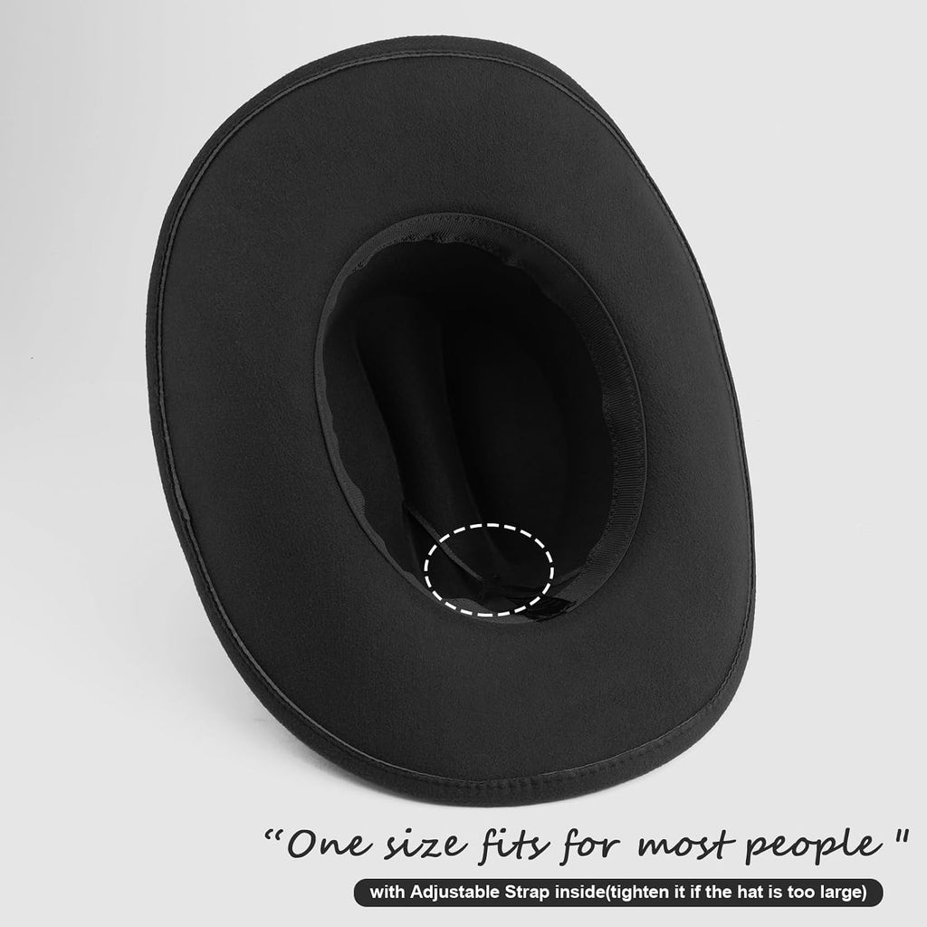 Western Cowboy Hats for Women Classic Felt Wide Brim Fedora Hat with Belt Buckle Retro Panama Hat Unisex Rolled up Cap 1 Pc Fedora Hat : Black