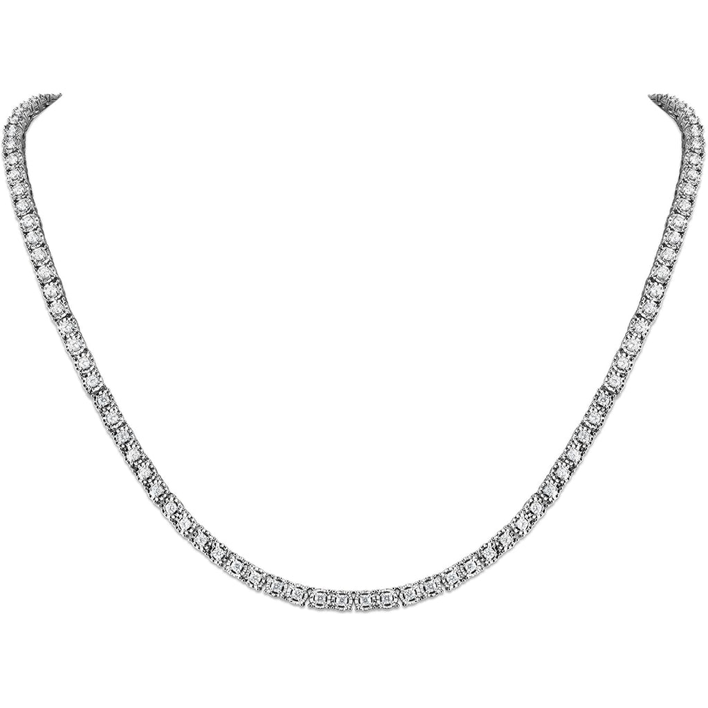 Belacqua 2 Carat Round Lab Grown Diamond Tennis Necklaces in Sterling Silver, Chain Length 16.5 Inches, Round Cut 3.7 mm, J-K Color, I1-I2 Clarity, 75% Diamond Coverage, Gift Box Included