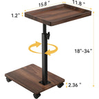 C Table End Table Adjustable Height, 360°Swivel TV Tray Table for Small Spaces, Couch Tables That slide under, C Shaped Side Tables living room and bedroom for Sofa, Bed,Chair, Snack (1, Walnut Brown)