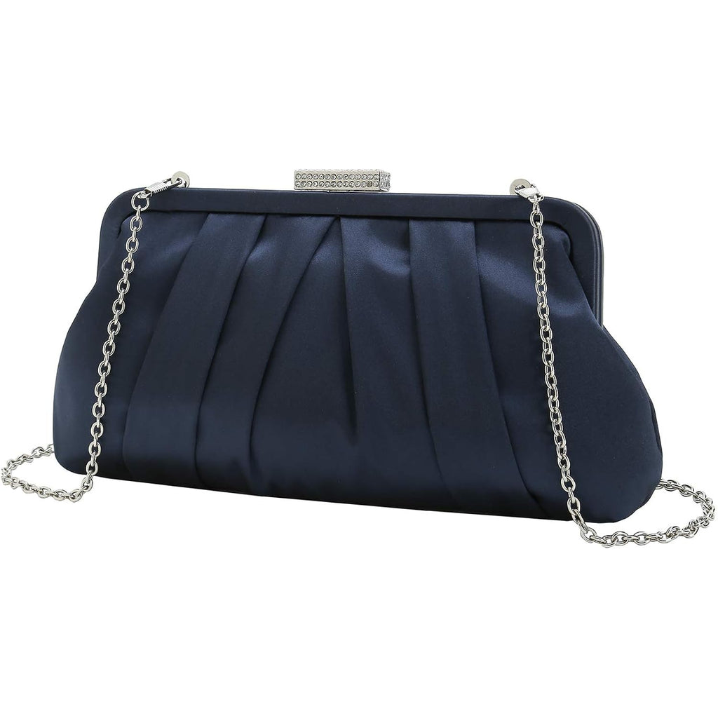 CHARMING TAILOR Classic Pleated Satin Clutch Bag Diamante Embellished Formal Handbag for Wedding/Prom/Black-Tie Events