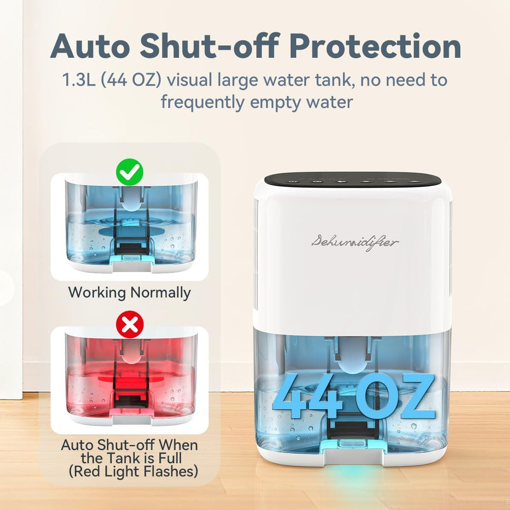 Small Dehumidifier For Home 44Oz Quiet With Auto Off & Defrost 5 Timers 3 Modes 10 Color Lights 3 Brightness 260 Sq.Ft Portable Dehumidifiers For Basement Bedroom Bathroom Rv Closet