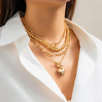 Otxas Layered Necklace for Women Non Tarnish Chunky Necklace Stack for Women Paperclip Chain Necklaces Retro Coin Medallion Heart Pendant Necklaces Chunky Jewelry Set