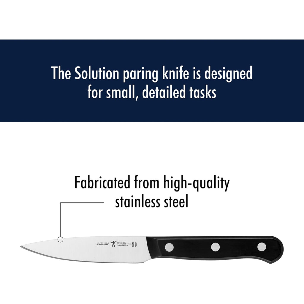 HENCKELS Solution Razor-Sharp 4-inch Compact Chef Knife, German Engineered Informed by 100+ Years of Mastery, Black/Stainless Steel