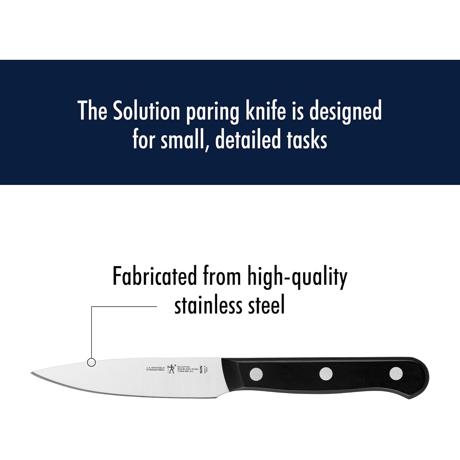 HENCKELS Solution Razor-Sharp 4-inch Compact Chef Knife, German Engineered Informed by 100+ Years of Mastery, Black/Stainless Steel