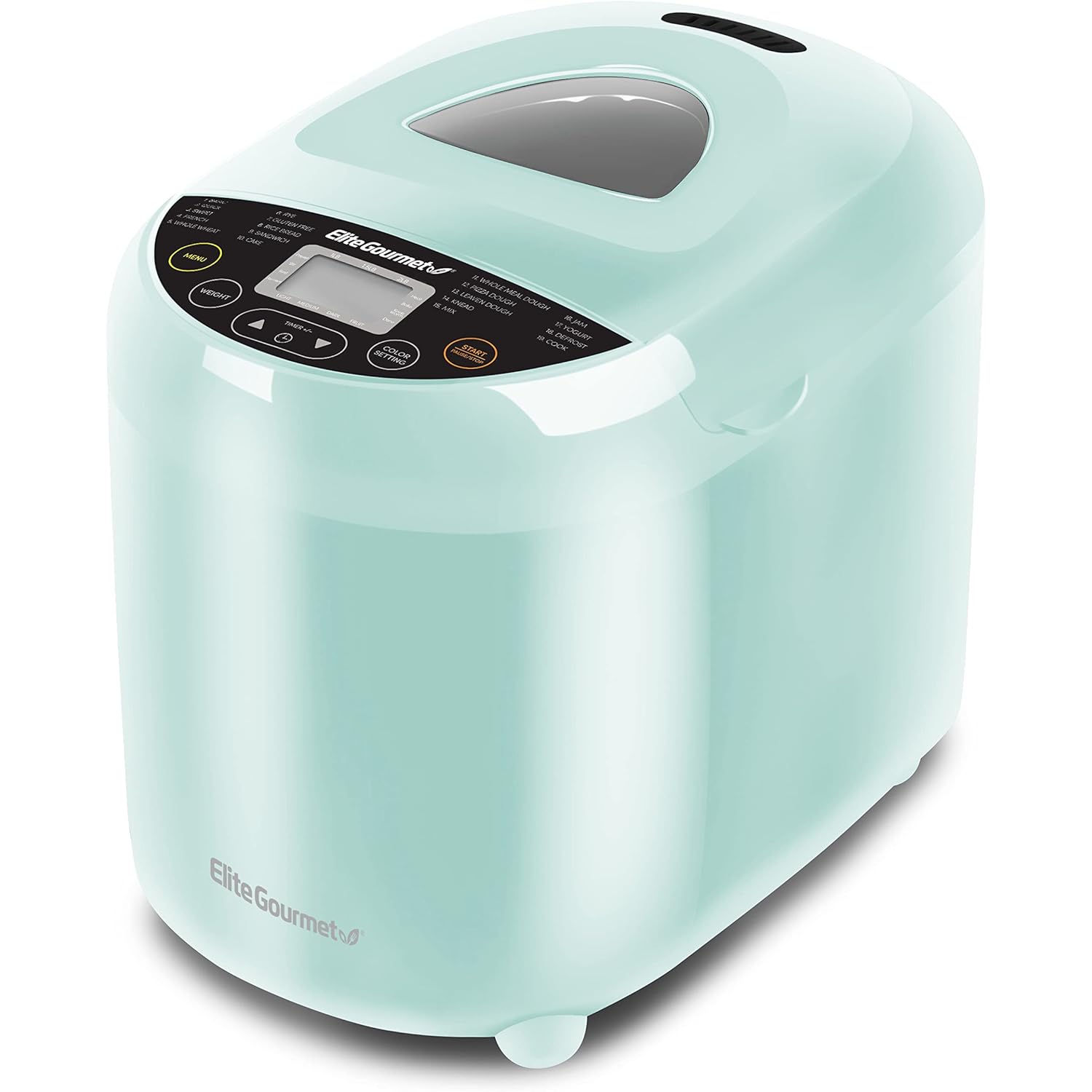 Elite Gourmet Programmable Bread Maker, 2 lb Loaf, 3 Sizes, 19 Presets incl. Gluten-Free, Dough & Jam, Delay Timer, Mint