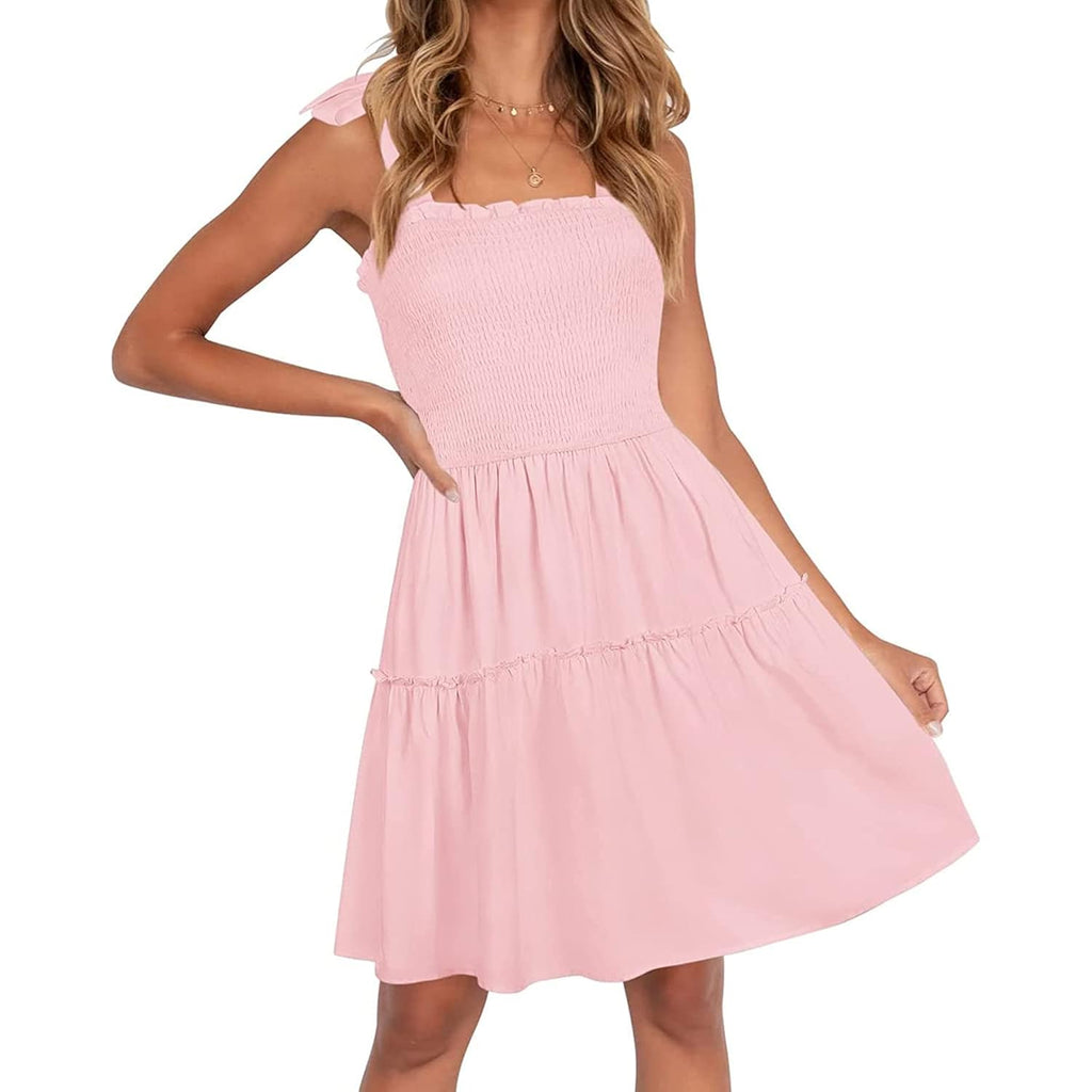 Zesica Women'S 2026 Summer Spaghetti Strap Sleeveless Square Neck Ruffle A Line Swing Mini Dress
