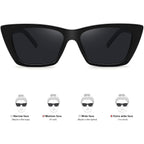 WOWSUN Narrow Small Vintage Polarized Cat Eye Sunglasses for Women Black