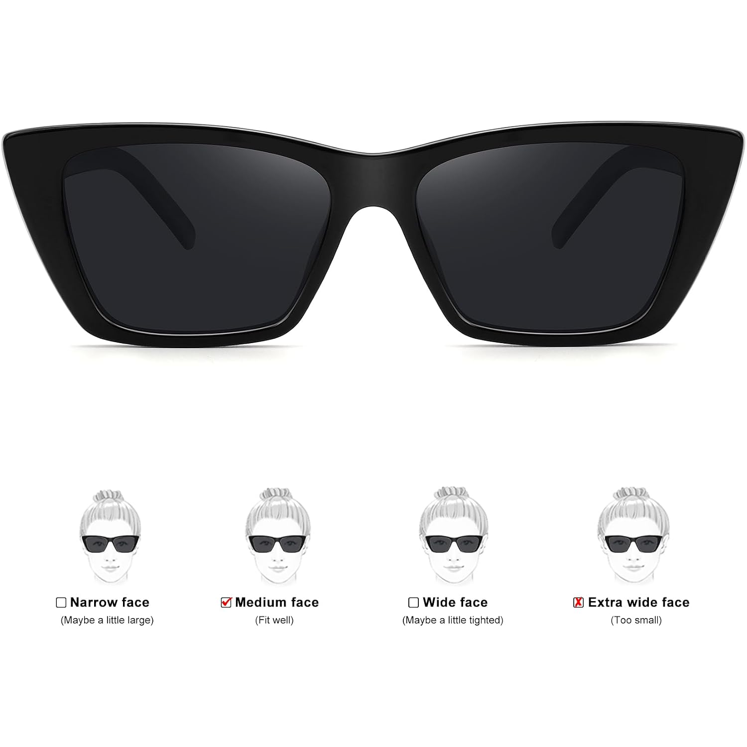 WOWSUN Narrow Small Vintage Polarized Cat Eye Sunglasses for Women Black