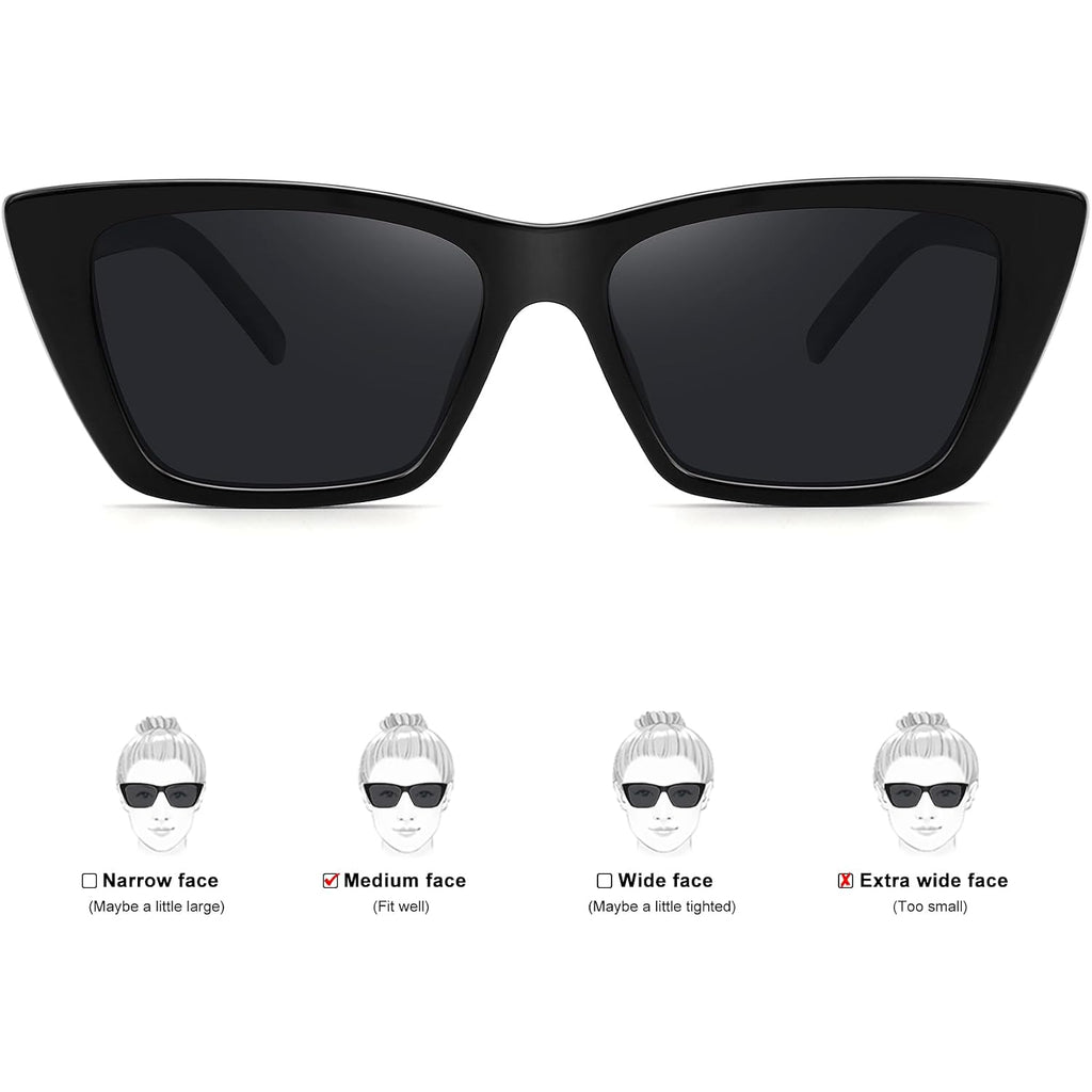 WOWSUN Narrow Small Vintage Polarized Cat Eye Sunglasses for Women Black