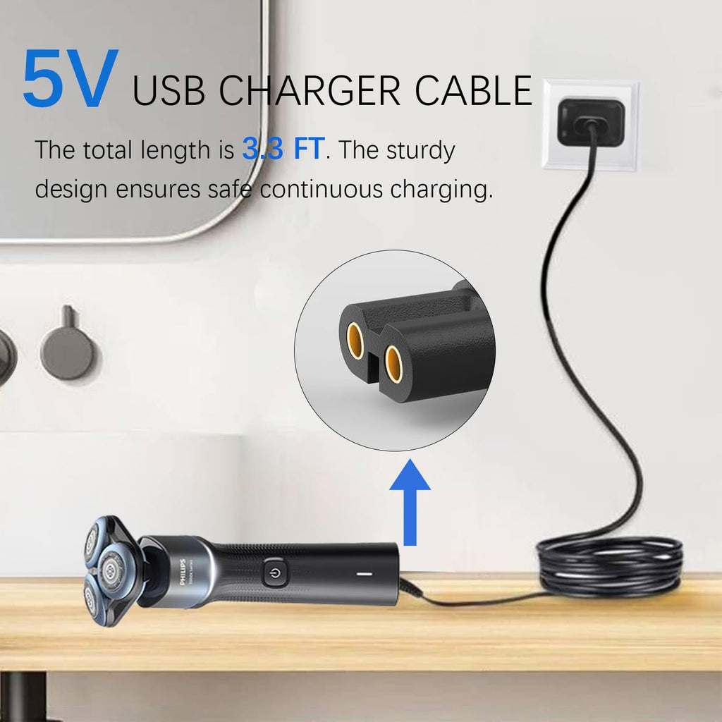 5V 1A Shaver Charger for Philips Norelco 2400 3600 3900 5400 7800 MG5910 MG7910 MG9510 MG9520 Trimmer, Power Cord 5V USB Charging Cable Replacement Philips 3000 5000 7000 9000 Series Razor (3.3FT)