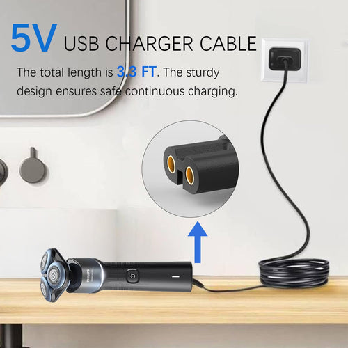 5V 1A Shaver Charger for Philips Norelco 2400 3600 3900 5400 7800 MG5910 MG7910 MG9510 MG9520 Trimmer, Power Cord 5V USB Charging Cable Replacement Philips 3000 5000 7000 9000 Series Razor (3.3FT)