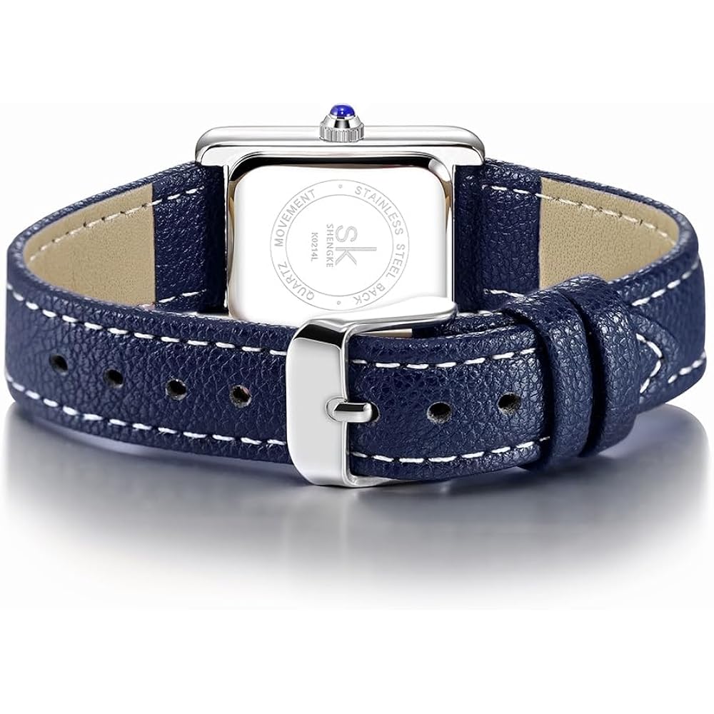SHENGKE Minimalist Vintage Square Watches for Women with Leather Strap