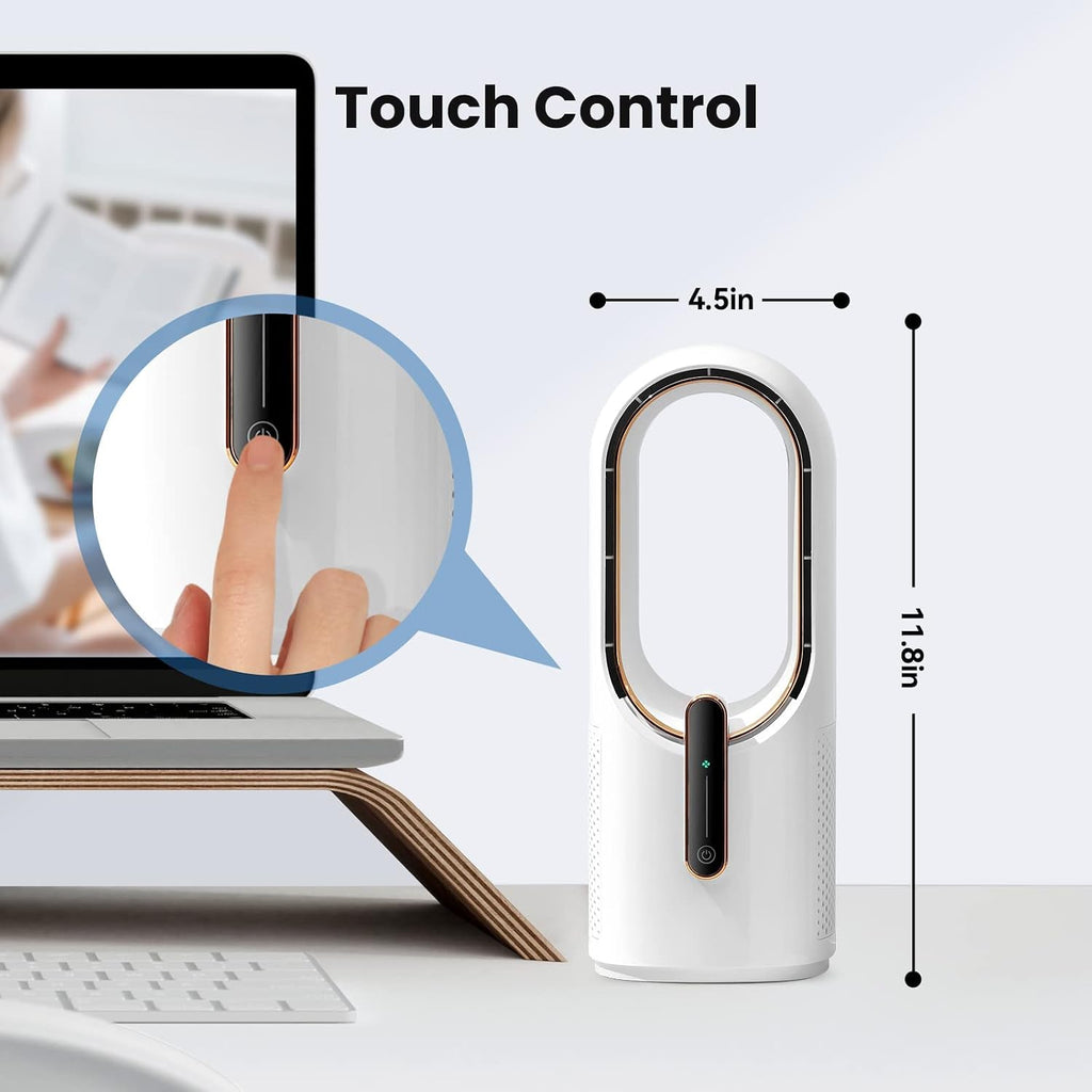 Konsiden Desk Fan Bladeless, 11.8 Inch Office Fan Small, Quiet, 3 Speed Adjustment, Touch Control, Easy To Clean, Desk Fans Small Quiet, Ideal For Office, Living Room, Bedroom