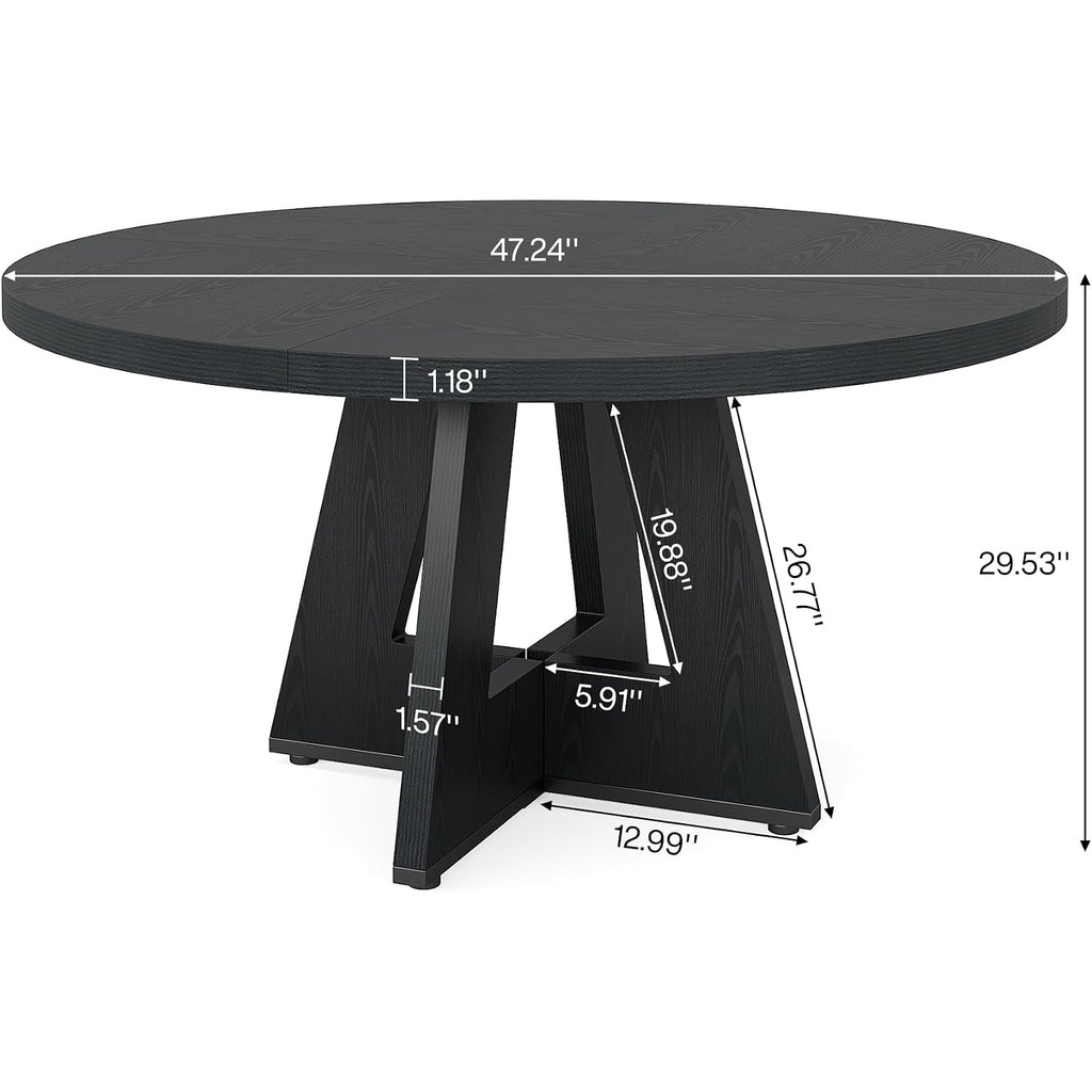 Tribesigns 47 Inch Round Dining Table Wood Kitchen Table For Dining Room, 47" Dinner Room Tables For 4-6, Farmhouse Accent Furniture With Wooden Tabletop And Cross Base, Black