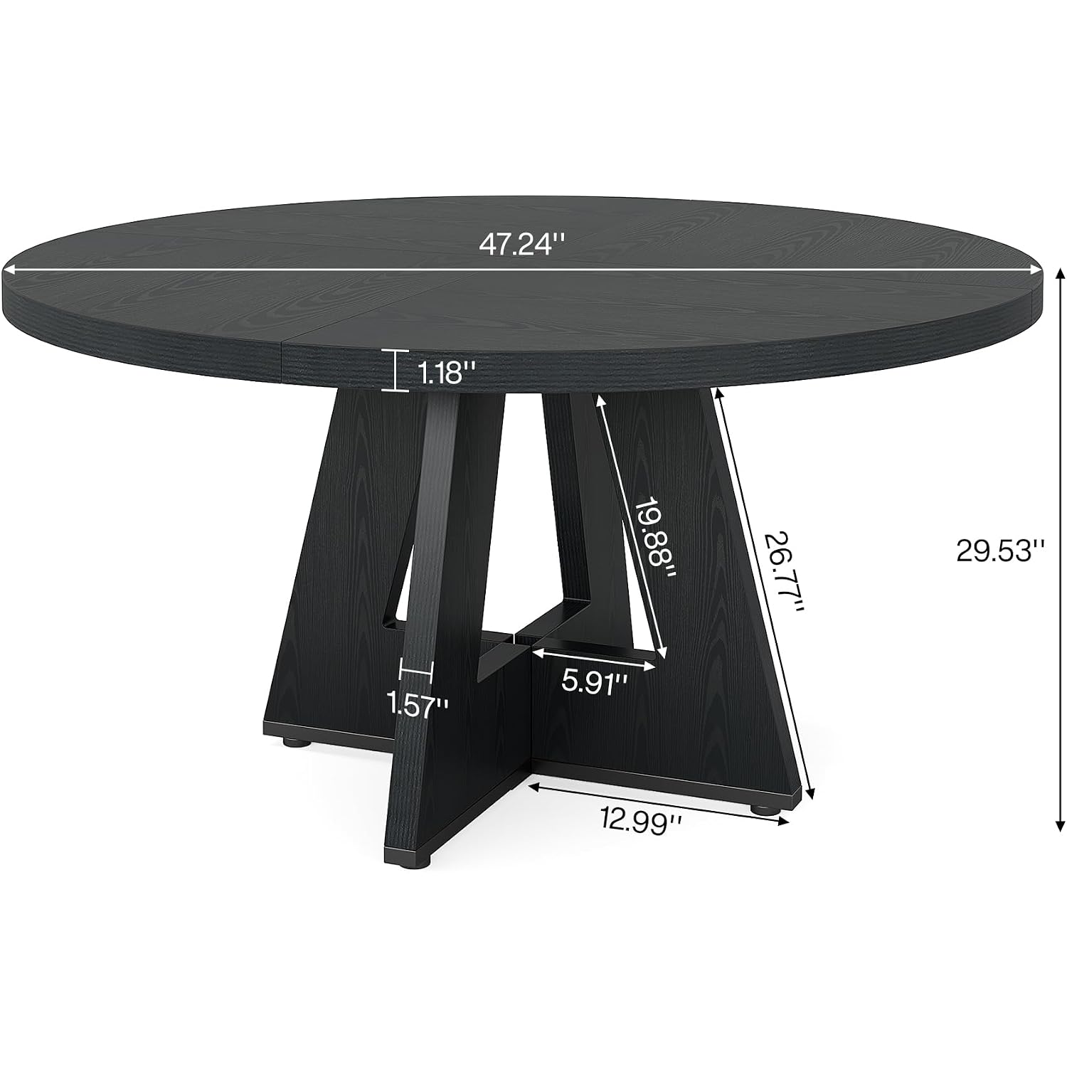 Tribesigns 47 Inch Round Dining Table Wood Kitchen Table For Dining Room, 47" Dinner Room Tables For 4-6, Farmhouse Accent Furniture With Wooden Tabletop And Cross Base, Black