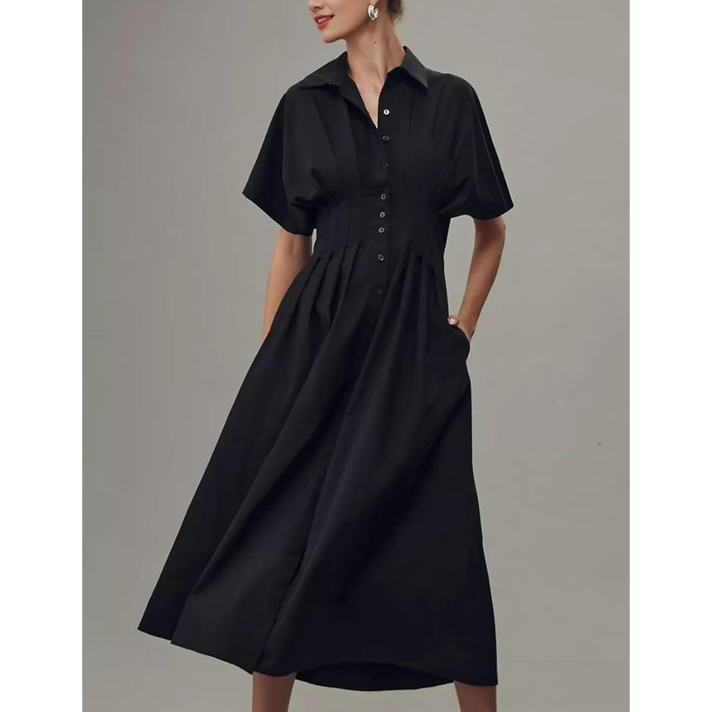 Yeokou Shirt Dress For Women Summer Casual Short Sleeve Button Down Loose Pleated Maxi Sundress With Pockets