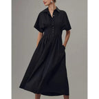 Yeokou Shirt Dress For Women Summer Casual Short Sleeve Button Down Loose Pleated Maxi Sundress With Pockets