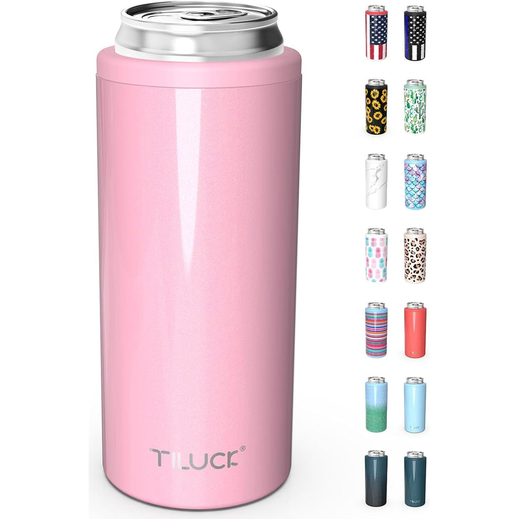 Skinny Can Cooler, Stainless Steel Insulated Slim Cans, 12 Oz | Beer & Hard Seltzer, Doucle-Walled Stainless Steel Insulated Slim Cans, Slim 12 Oz(Glitter Blush)