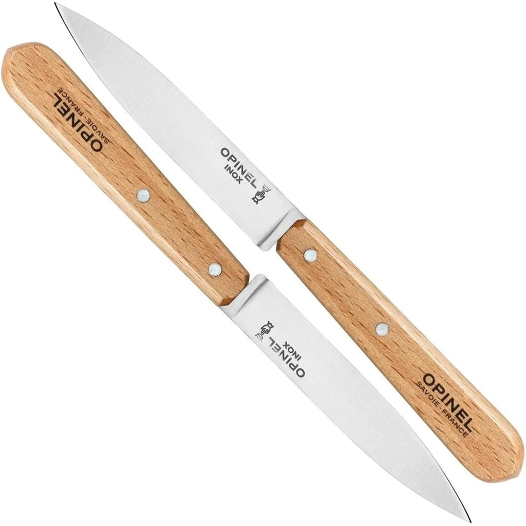 Opinel No. 112 Paring Knives 2 Piece Set, Sandvik 12C27 Steel Everyday Use Prep Knives For Chopping, Peeling, Slicing, Trimming, Stabilized Sustainably Harvested Beechwood Handles, Made In France