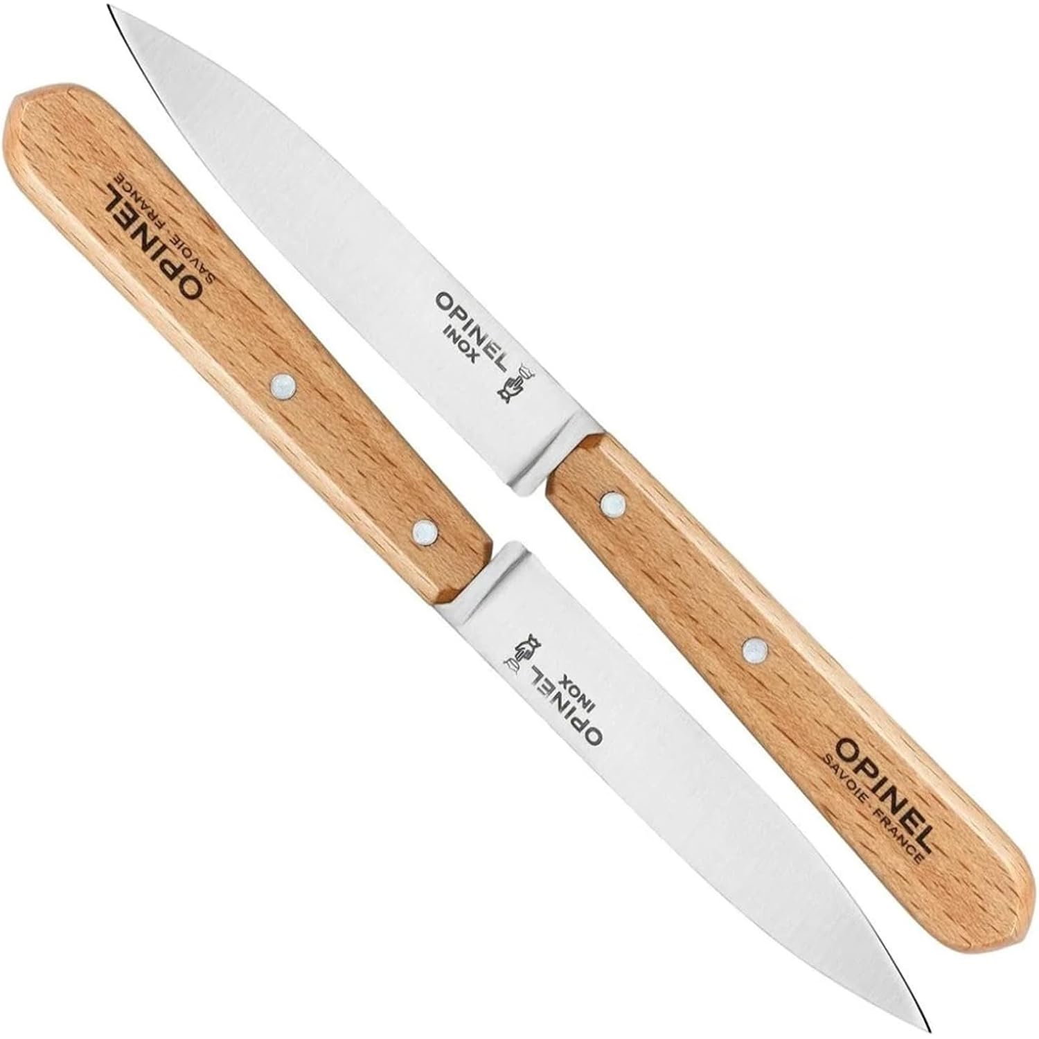 Opinel No. 112 Paring Knives 2 Piece Set, Sandvik 12C27 Steel Everyday Use Prep Knives For Chopping, Peeling, Slicing, Trimming, Stabilized Sustainably Harvested Beechwood Handles, Made In France
