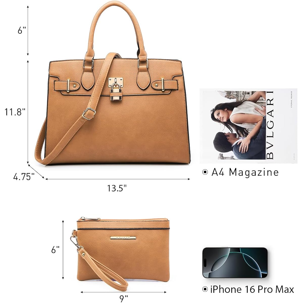 Dasein Women Handbags And Purses Ladies Shoulder Bag Top Handle Satchel Tote Work Bag With Matching Clutch