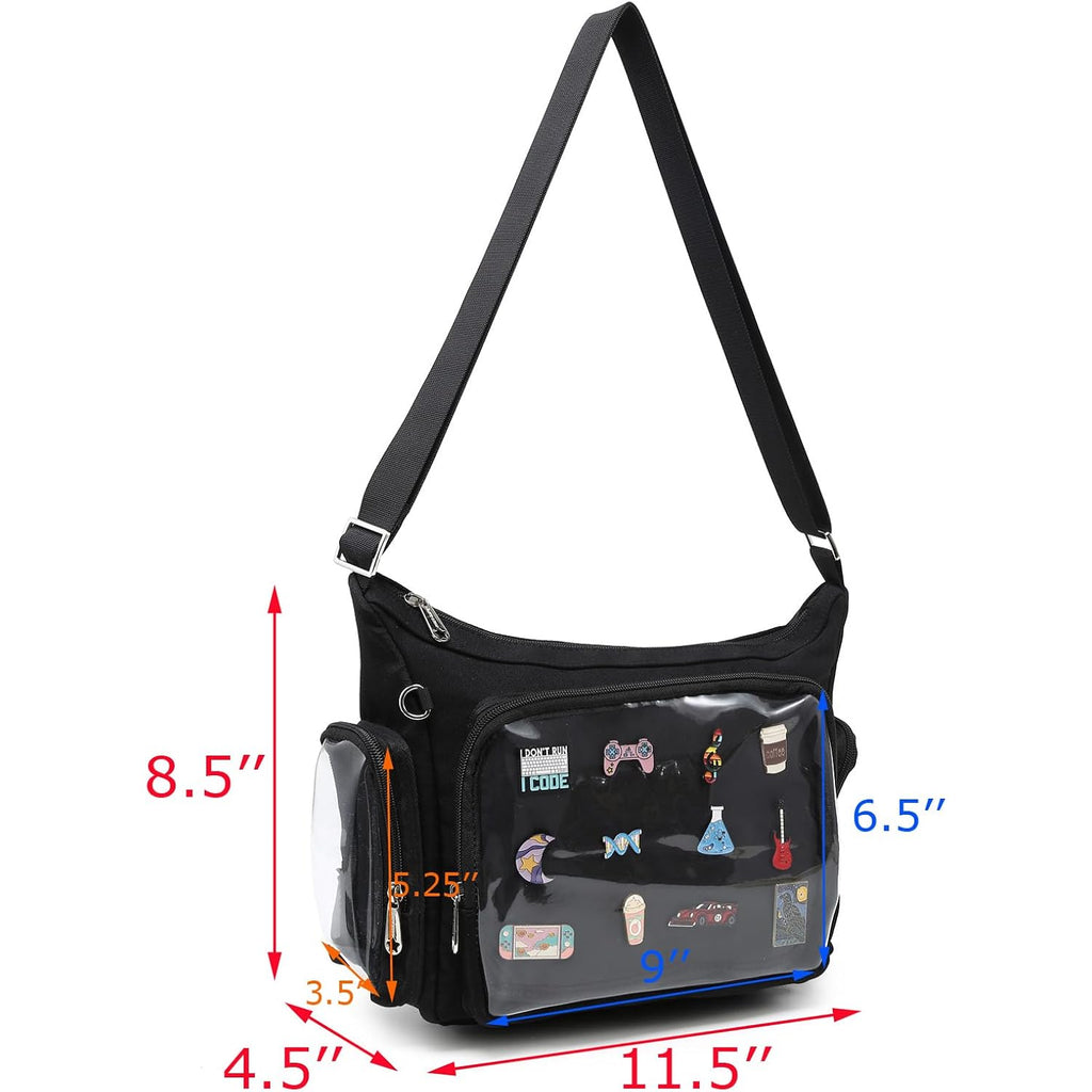 Canvas Ita Bag Crossbody Shoulder Bag Kawaii Purses And Handbags With Anime Pins Display Medium