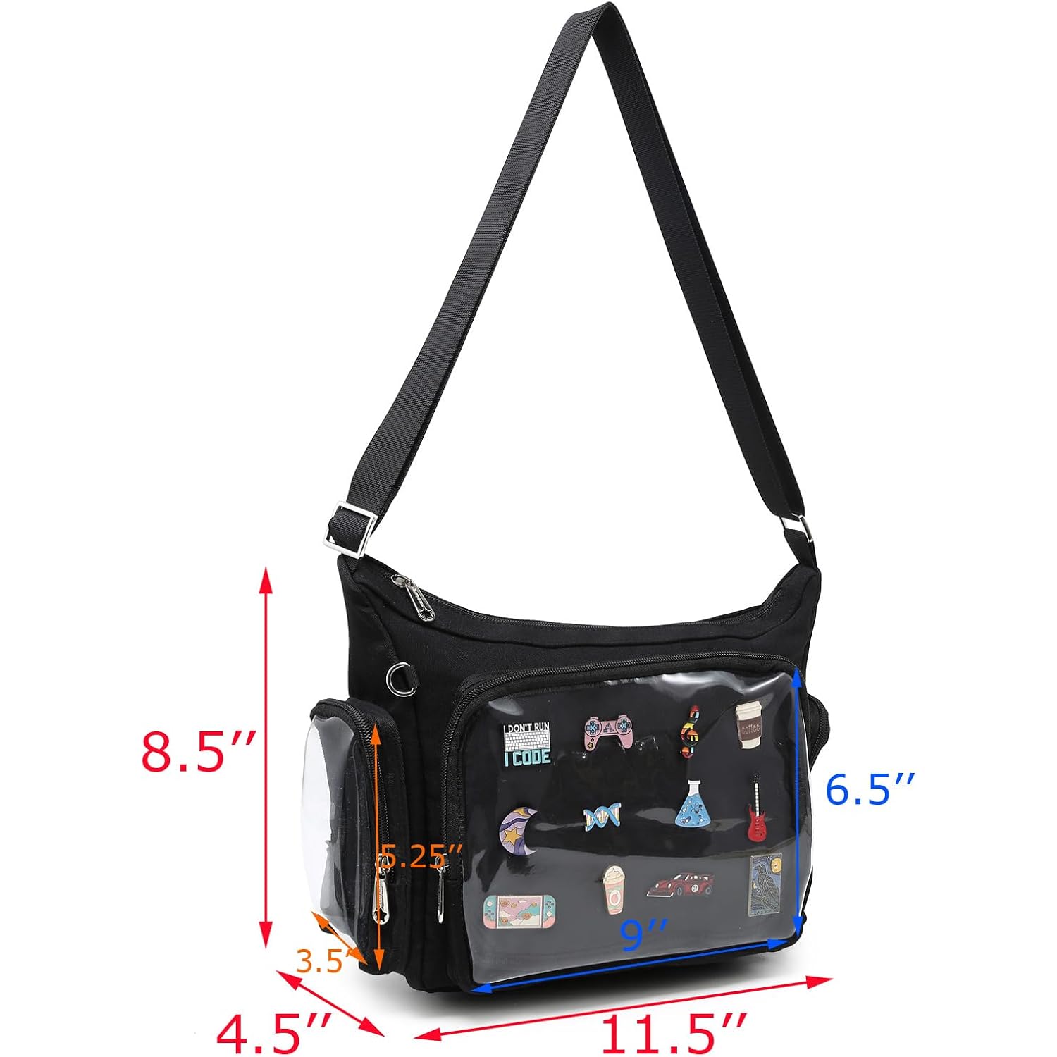 Canvas Ita Bag Crossbody Shoulder Bag Kawaii Purses And Handbags With Anime Pins Display Medium