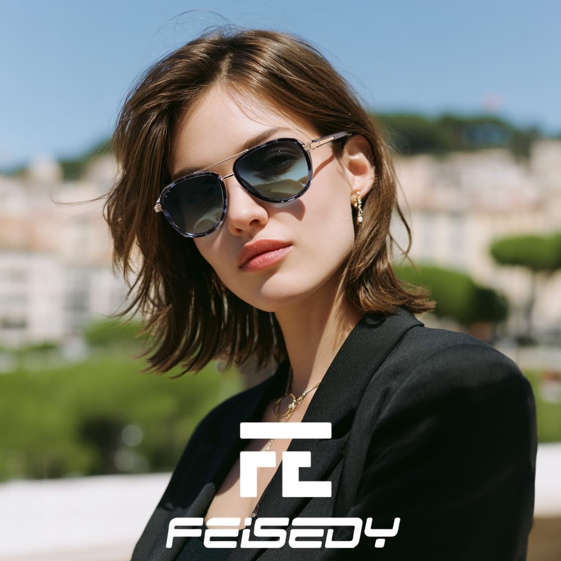 FEISEDY Retro Polarized Aviator Sunglasses for Women Men Vintage Square Sunglass With Classic Style B0259