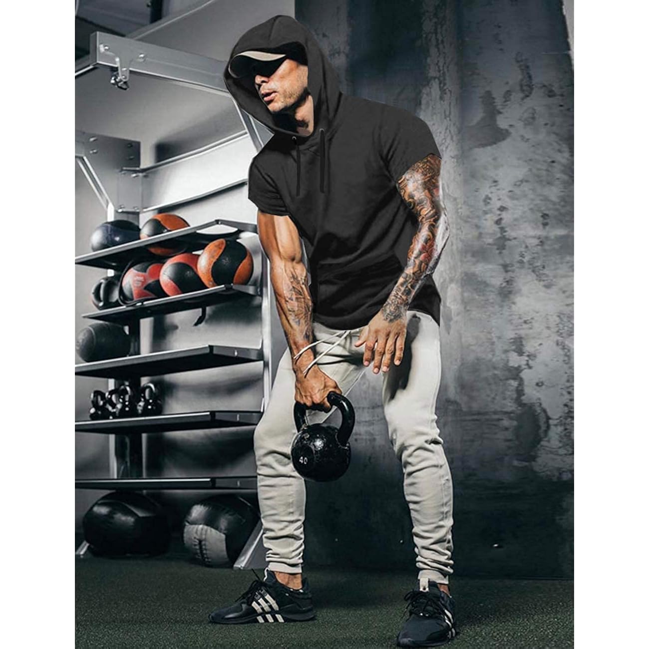Coofandy Men'S Short Sleeve Hoodie Workout Gym Sweatshirt Muscle Fit Fashion Athletic Hoodies Pullover Cotton Hooded T-Shirts