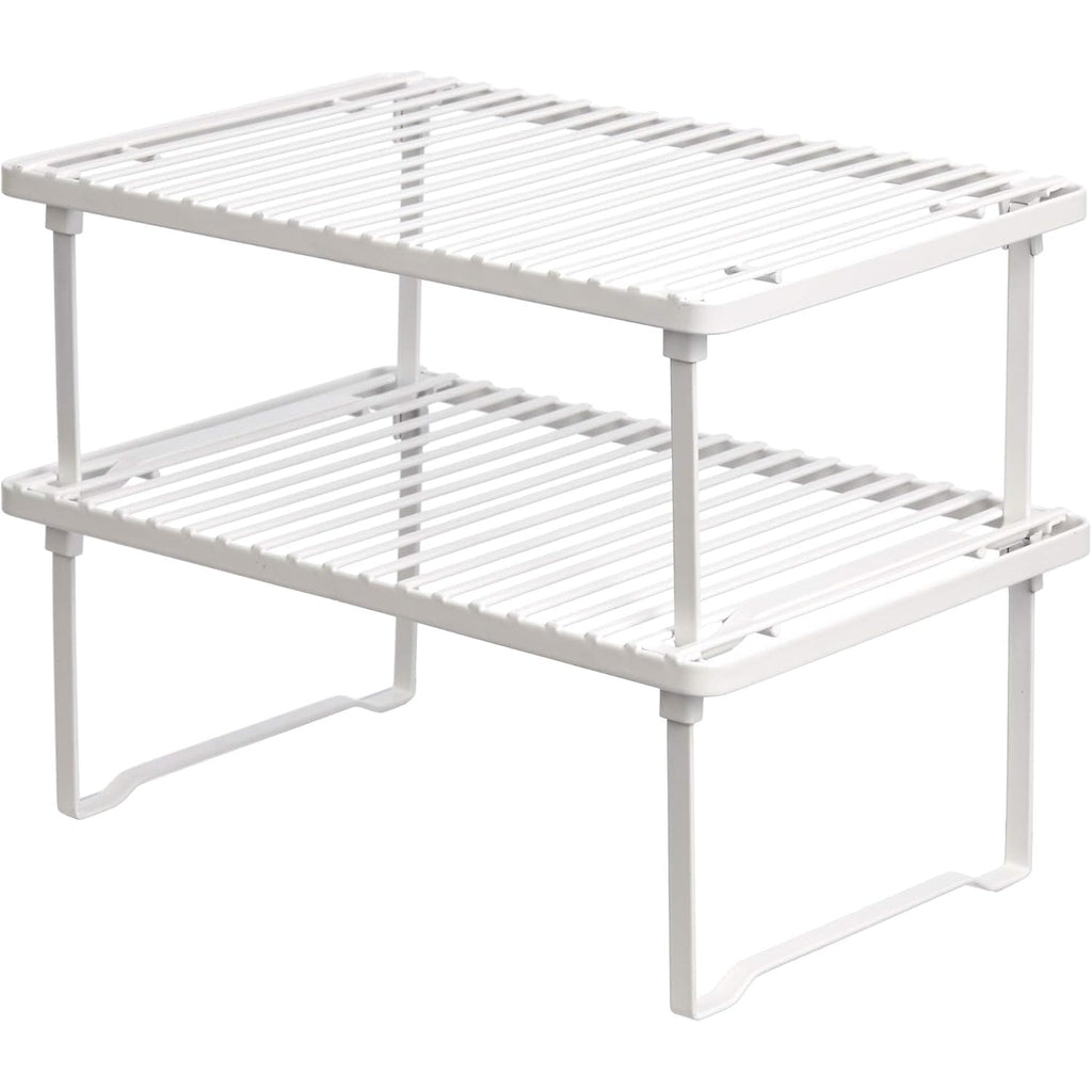 Amazon Basics Space-Saving Stackable Metal Kitchen Cabinet Organizer Shelves For Dishes, Pantry Organization, 12.5" L X 8" D X 4.5" H, Set Of 2, White