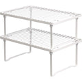 Amazon Basics Space-Saving Stackable Metal Kitchen Cabinet Organizer Shelves For Dishes, Pantry Organization, 12.5" L X 8" D X 4.5" H, Set Of 2, White