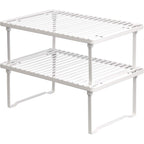 Amazon Basics Space-Saving Stackable Metal Kitchen Cabinet Organizer Shelves For Dishes, Pantry Organization, 12.5" L X 8" D X 4.5" H, Set Of 2, White