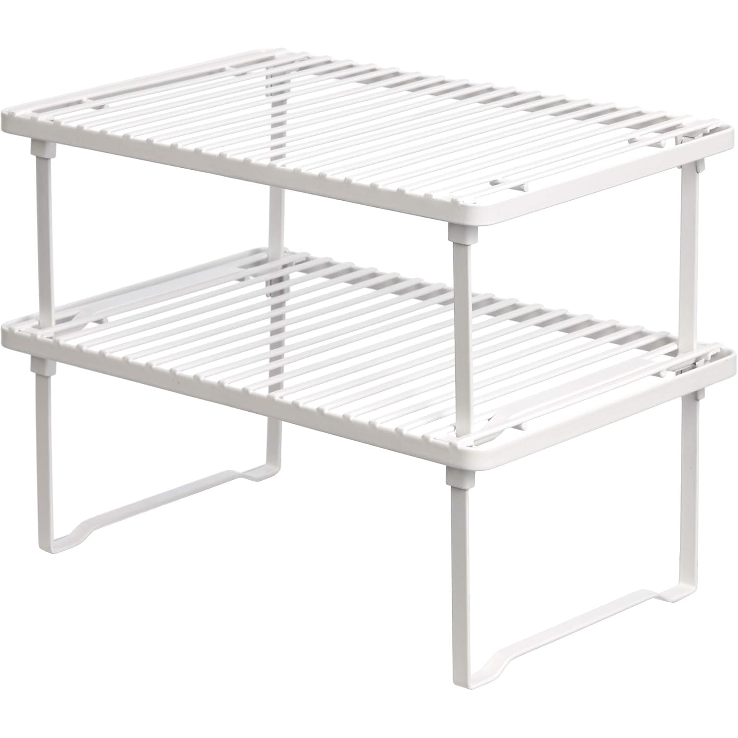 Amazon Basics Space-Saving Stackable Metal Kitchen Cabinet Organizer Shelves For Dishes, Pantry Organization, 12.5" L X 8" D X 4.5" H, Set Of 2, White