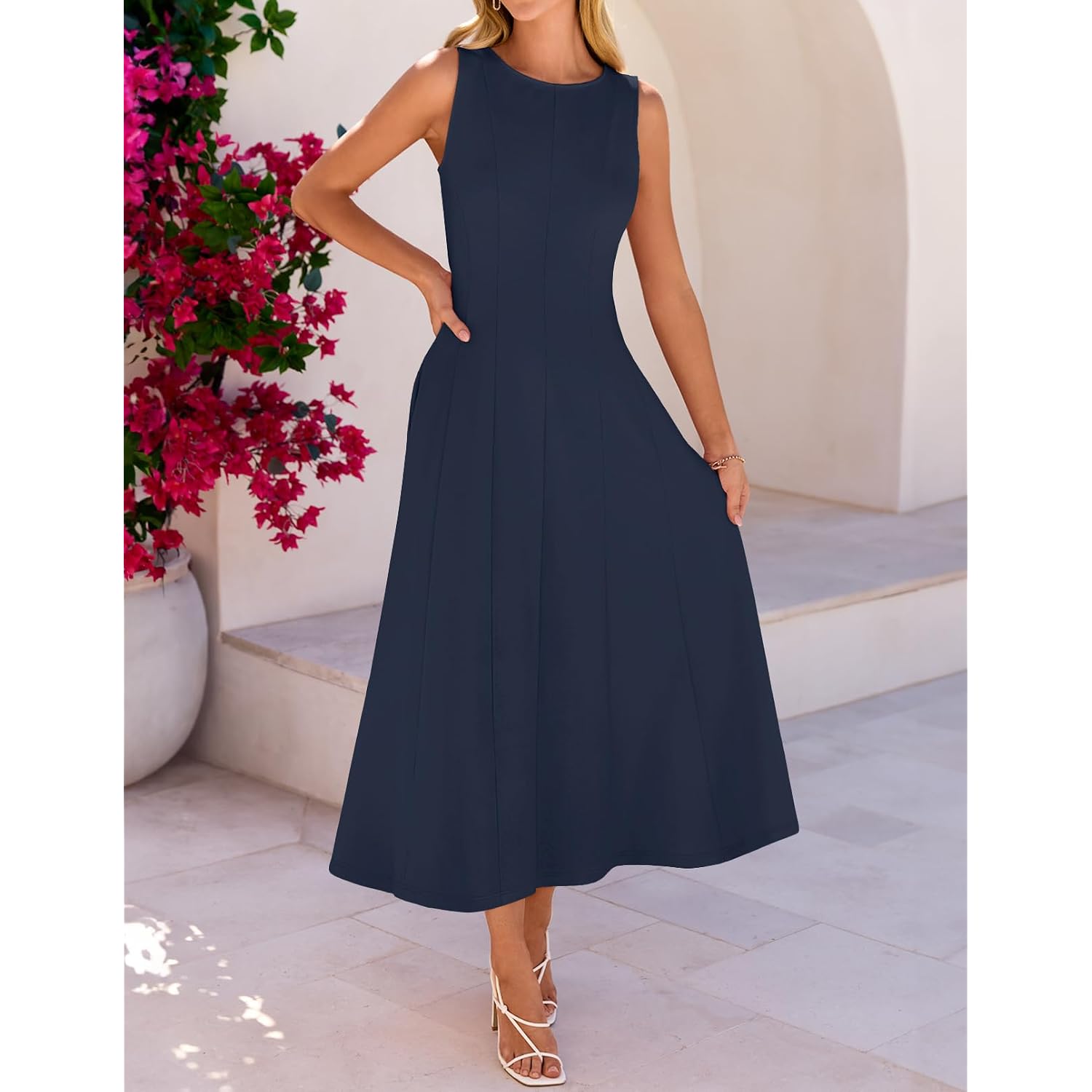 Merokeety Women'S 2026 Maxi Cocktail Semi Formal Dresses Summer Elegant Classy A Line Sleeveless Midi Dress