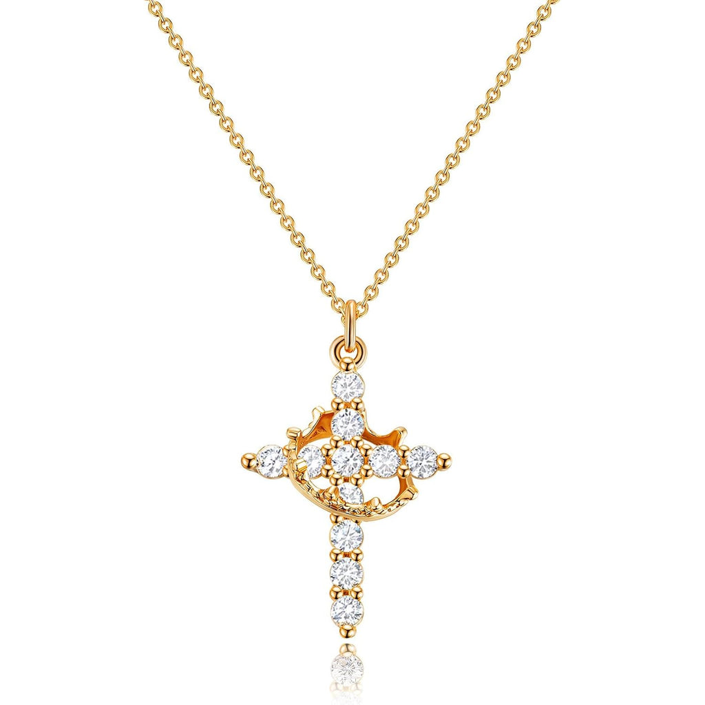 Robaice Mothers Day Gifts Upgraded Crown Cross Necklace for Women, 14K Gold Plated Crown Cross Pendant Necklace, Non-Tarnish Faith Jewelry for Women, Christian Religious Gifts
