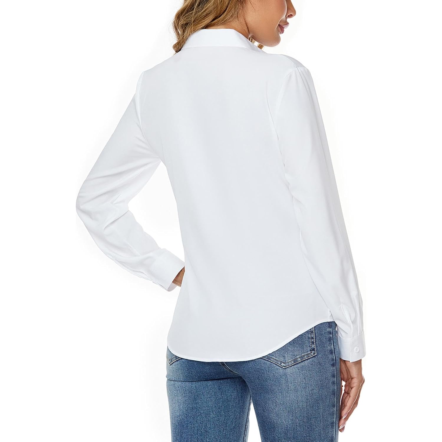 Womens Stretch Button Down Long Sleeve Shirt Soft Basic Wrinkle Free Work Business Formal Casual Blouse
