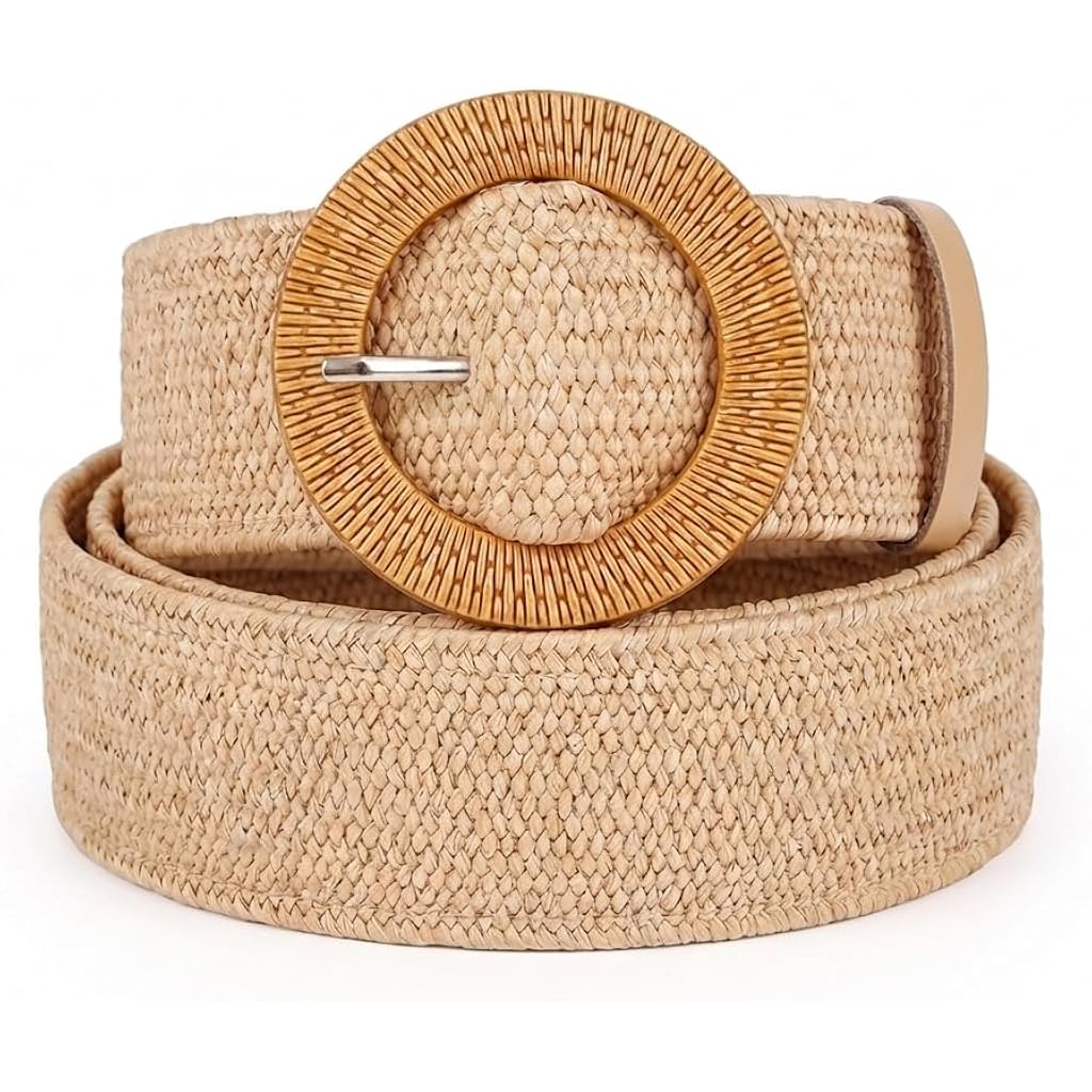 Rrwin Rattan Straw Raffia Summer Belts for Women 2026 Elastic Stretch Woven Waist Wide Band