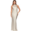Xscape Women'S Satin Mock Neck Halter Floor Length Dress