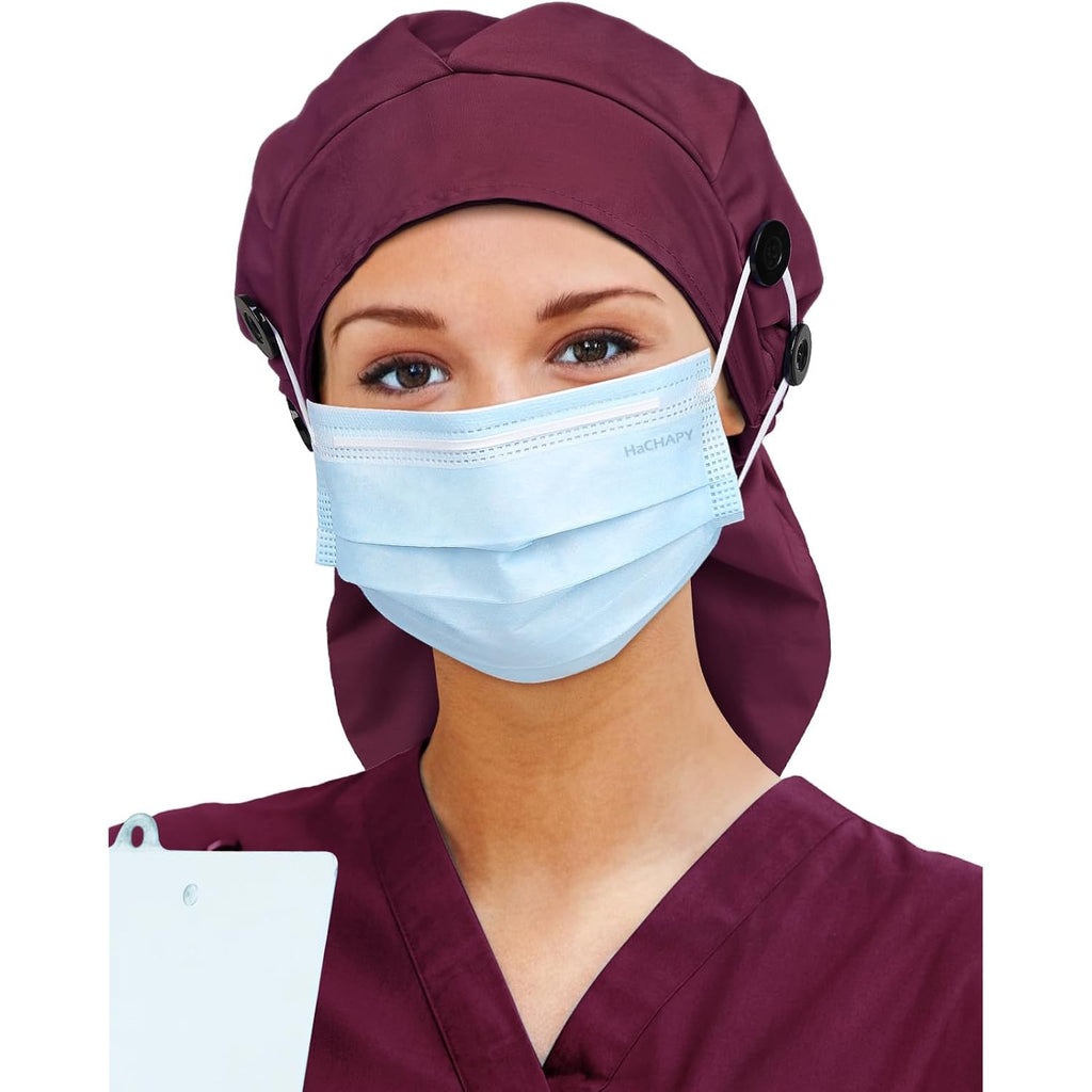 Large Satin Lined Scrub Cap For Women Long Hair Nurse Head Cap Surgical Bonnet 4 Buttons